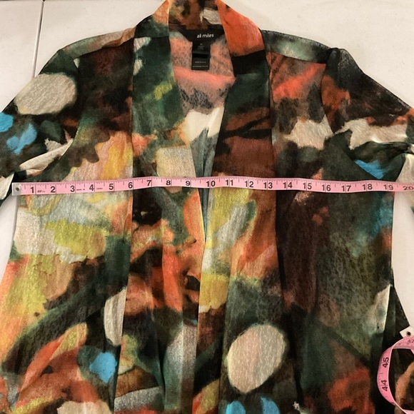 Ali Miles Sheer Kimono Abstract Black Multicolor 3/4 sleeves Women’s Size M - Picture 6 of 13